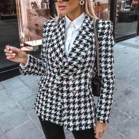 Women Tweed Jackets 2021 Fashion Office Ladies Black Tassel Houndstooth Coats Female Autumn Vintage Thick Plaid Coat Girls Chic