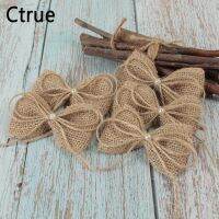 hot【cw】 10pcs/lot Jute Burlap Hessian bow with Artificial bead Wedding Decoration christmas decoration