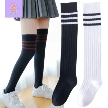 Black White Striped Long Socks Women Over Knee Thigh High Socks