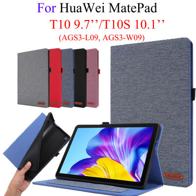 ซองหนัง PU ลายผ้าสำหรับ Huawei MatePad T10 9.7 T 10S 10.1 AGS3-L09 AGS3-W09ที่วางฝาครอบพร้อมช่องใส่การ์ด