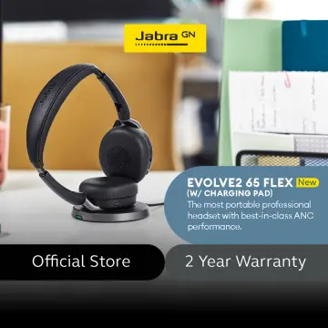 Jabra Evolve2 65 Flex Stereo Headset with Bluetooth, Wireless Charging Pad  - Noise-Cancelling ClearVoice Technology & Hybrid Active Noise Cancellation