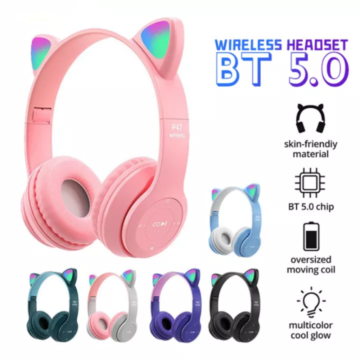 EFdikou Cat Ear Headphones P47M HiFi Wireless Bluetooth Headset With Mic Bluetooth Earphone