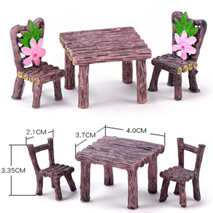 ของตกแต่งบ้านทำด้วยมือโต๊ะและเก้าอี้ขนาดเล็กภูมิทัศน์บ้านตุ๊กตา3ชิ้น-เซ็ตอุปกรณ์ตกแต่งเฟอร์นิเจอร์ในสวน