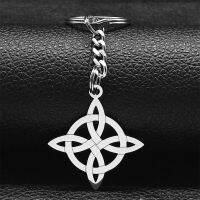 Witch Knot Keychain Stainless Steel Silver Color Witchcraft Irish Symbol Lucky Amulet Keyring Holder Jewelry llavero K4273S02 Key Chains