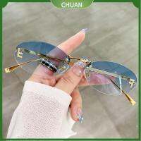 CHUAN ที่ไร้ขอบ แว่นตากันแดดผู้หญิงทรงรี การป้องกัน UV400 ตกแต่งตัวอักษร แว่นตากันแดดสำหรับผู้หญิง ทันสมัยและทันสมัย แว่นตาทรงตาแมว สำหรับผู้หญิงและผู้ชาย