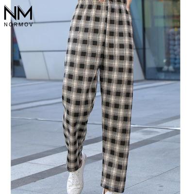 NORMOV New Harajuku Plaid Pants Women Oversize Wide Leg High waist Trousers Female Korean Style High Waist Checkered Trousers