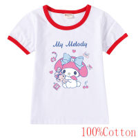 Mymelody เสื้อยืดแขนสั้นลำลองหลวมเย็บปะติดปะต่อกันเสื้อผ้าเด็กหญิงเด็กชายเด็กผ้าฝ้ายเสื้อยืดคอกลมเสื้อยืดฤดูร้อน0000