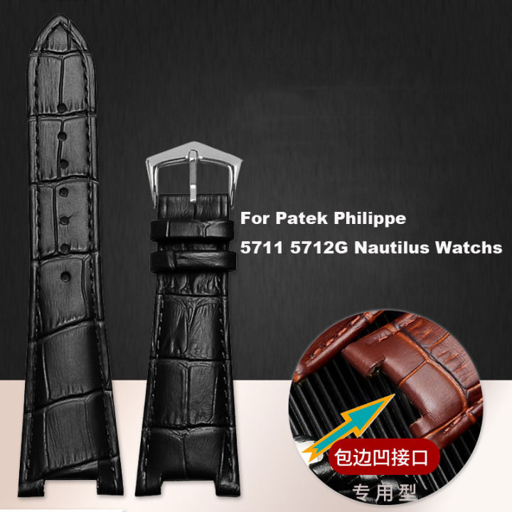 ดูอุปกรณ์เสริมสายหนังสำหรับ-patek-philippe-5711-5712กรัม-nautilus-นาฬิกาผู้ชายและผู้หญิงเว้านูนปาก-strap25x12mm