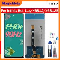 MagicMeta หน้าจอเดิมสำหรับ Infinix อะไหล่ชิ้นส่วนจอสัมผัสแอลซีดีของเครื่องแปลงดิจิทัล11S/X6812/X6812B LCD พร้อมกรอบกลางสำหรับ Infinix Hot 11S X6812B X6812