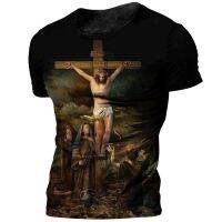 Retro Mens Jesus T-shirts 3D Printing O-neck Short Sleeve Tops Casual Loose Vintage T Shirt Oversized Tee Shirt Men Clothing