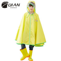 QIAN เสื้อกันฝนเด็กกันฝนออกดอกในสายฝนเด็ก Rainwear PU เคลือบ Rainsuit โปร่งใส Big Brim Cloak เสื้อกันฝน