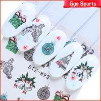 GGE SPORTS ตกแต่งศิลปะติดเล็บสีดำเสน่ห์ดอกไม้ดาวเกล็ดหิมะกวางเอลก์สติกเกอร์เล็บคริสต์มาสสติกเกอร์ลอกลายน้ำ1/12ชิ้น