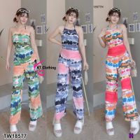 J18577 Set 2 ชิ้น เสื้อสายเดี่ยวคล้องคอ โบว์หลัง + กางเกงขากระบอก Set of 2 pieces, tank top, halter neck, back bow + trousers