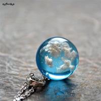 SUC Women Pendant Necklace Handmade White Clouds Blue Sky Resin Ball Fashion Jewelry Gift