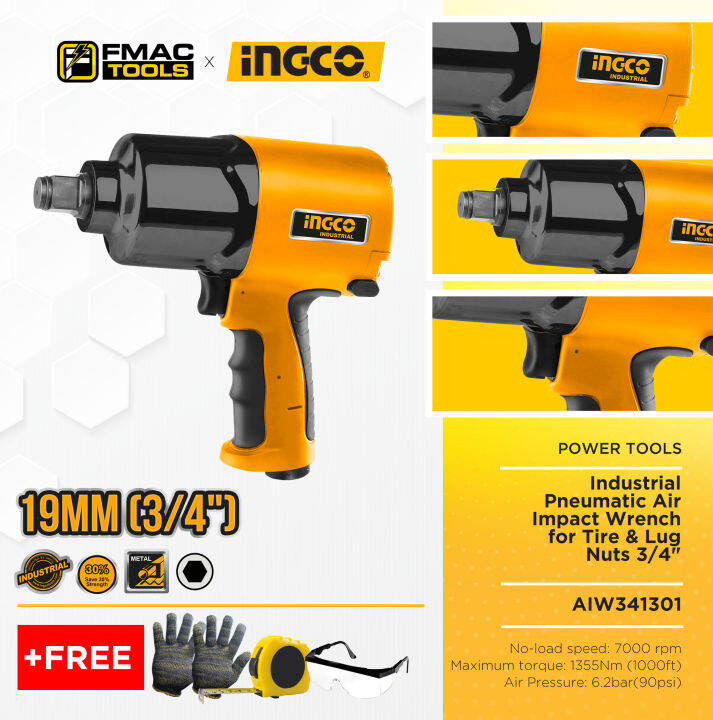 INGCO Industrial Pneumatic Air Impact Wrench 3/4" For Air Compressor