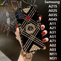 JieFie Samsung กาแล็คซี่ A21S / A02S / A03S / A04S / A11 / A21 / A31 / A51 / A71 / A02 / A03 / M11/M31เคสโทรศัพท์สี่เหลี่ยมเคลือบโลหะด้วยไฟฟ้าสุดหรูดีไซน์ใหม่ฝาครอบโทรศัพท์ลายการ์ตูนน่ารักแวววาว + ที่ยึดแหวน