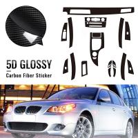 18Pcs 5D Glossy Carbon Fiber Sticker Vinyl Decal Trim Stylish Well Protective Decorative Fit For BMW 5-Series E60 2003-2010 RHD Valves