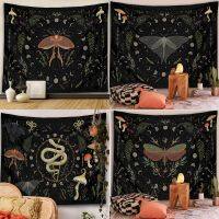 ✺┇♙ Moon Phase girl Tapestry Wall Hanging Moth Botanical Witchy Aesthetic mushroom snake plant Boho Wall Cloth home Decor Bedroom