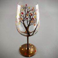 Autumn Tree Wine Glass - Fall Colors - Leaves of Red, Yellow, Orange - Hand Painted - Fall Leaf