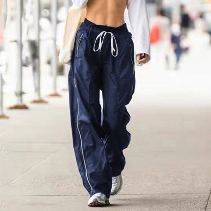 กางเกงคาร์โก้ทรงตรงผ้ายืดเอวต่ำสำหรับผู้หญิงแนวสตรีทแวร์แนวสตรีทกางเกงวิ่งออกกำลังกายสวยงาม-y2k-กางเกงแบบเรียบง่าย