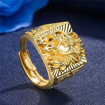 18K Gold Plated 3D Dragon Rings For Men Male Open Adjustable Finger Band Ring Wedding Engagement Rich Domineering JewelryTH