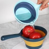 Hot Selling Fold Water Scoop Long Handle Thickening Plastic Ladle Fruit Vegetable Washing Scoop Home Kitchen Tools Camping Storage Containe