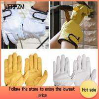 VERFZM SHOP สีเหลืองสีขาว ถุงมือทำงานถุงมือทำงาน นุ่มนุ่มๆ หนังแกะหนัง ถุงมือทำสวนสำหรับทำสวน ของขวัญสำหรับเด็ก ทนต่อการสึกหรอ ถุงมือป้องกันเพื่อความปลอดภัย ใช้ได้ทุกเพศ