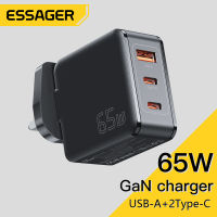 Essager 65W GaN Travel Charger Dual Type-C+USB A For Tablets And Laptops PD 65W Fast Charging For iP Samsung