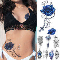 กันน้ำชั่วคราว TATTOO สติกเกอร์ Blue Rose Peony ดอกไม้แฟลชรอยสัก CROSS Rosary Body Art แขนปลอม Tatoo ผู้หญิงผู้ชาย-KEOIR MALL