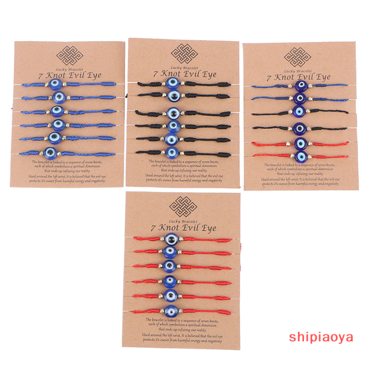 shipiaoya-สร้อยข้อมือลูกปัดตาแห่งความชั่วร้ายนำโชค6ชิ้นเครื่องประดับกำไลถักเชือกหนังแกะสำหรับผู้หญิง