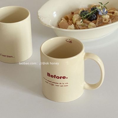 【STOCK】 Ok Honey Customized xIns Korean Simple French Letter Mug Ceramic Milk Coffee Breakfast Cup