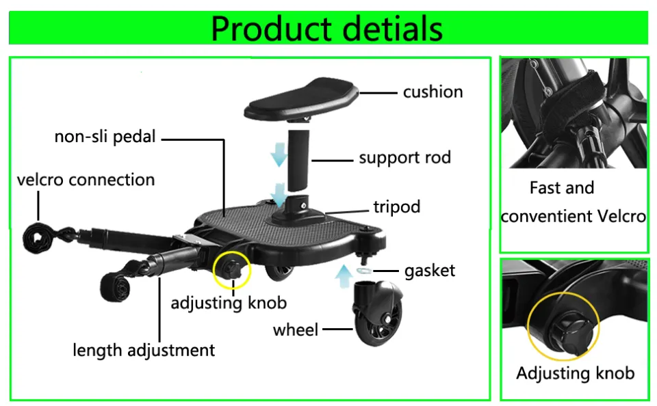 Buggy Board with Seat Universal, Adjustable Size Stroller Glider Board  Suitable for Most Brands of Strollers, Holds Children Up to 55lbs 