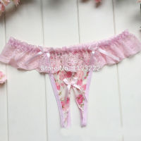 Sexy Women Girl Lingerie Crotchless Lace Floral Leopard Printed Ribbon Bow Underwear G String Thongs T Back