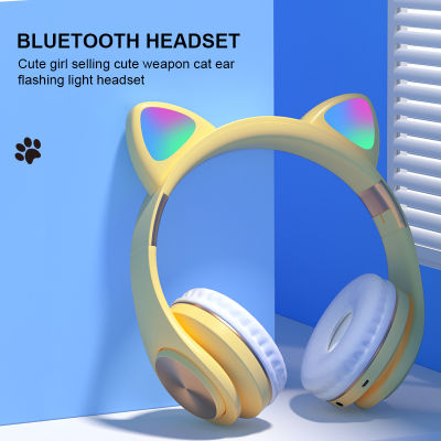 NEW LED Cat Ear Wireless Headphones Metallic feel Earmuffs Headset Bluetooth 5.0 Kids Headset Support TF Card With Microphones