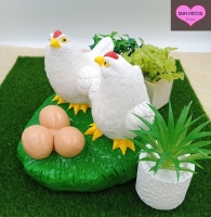 ตุ๊กตาแต่งสวน ตุ๊กตาไก่ ไก่คู่รัก ครอบครัวสัตว์ ตุ๊กตาปูนปั้น ตุ๊กตาปูน แต่งสวน จัดสวน  (ราคาต่อ 1 ชุด มีพ่อแม่+ไข่)