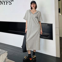 NYFS Summer Dress 2021 Korean New V-neck Hooded Short Sleeve Woman Dress Vestidos Robe Elbise Fashion Leter Printing Dresses