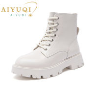 AIYUQI Womens Martin Boots Genuine Leather 2021 New Autumn Lace-up Motorcycle Boots Ladies British Style Womens Ankle Boots