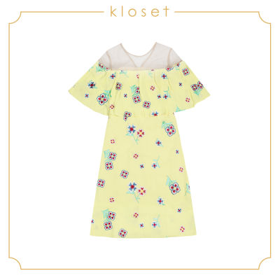 Kloset Ruffle Shoulder Dress (SH18-D010) เสื้อผ้าผู้หญิง เสื้อผ้าแฟชั่น เดรสแฟชั่น เดรสผ้าปัก