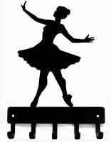 Ballerina Ballet Dance 2 Key Hooks Holder 6 inch Wide Metal Wall Art