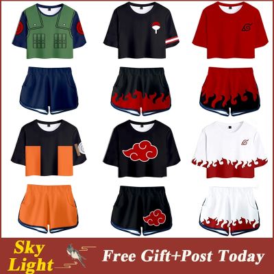 ✌ Janpan 3D Print Naruto Cartoon Cosplay Halloween Clothes Two Piece Set New College Womens Sexy Navel T-Shirt Shorts Suit