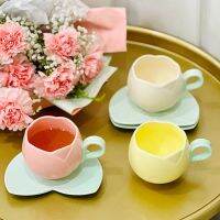 แบบจำลองดอกทิวลิปแบบ Linanjun1หูกลมมือจับแก้วกาแฟชนชั้นกลางของน้ำคู่และชุดจานรอง