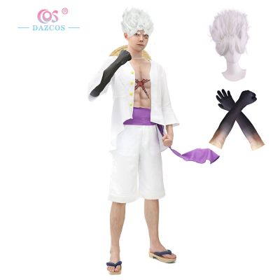 DAZCOS Luffy Cosplay Wano Country Anime Costume Outfit Shirt Pants With Sash Nika Form Outfit Monkey D Luffy Cosplay Wigs Gloves