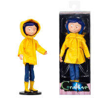 NECA Coraline รูปการกระทำที่มีสีเหลืองเสื้อกันฝนของเล่นตุ๊กตาของขวัญสำหรับคริสต์มาสเด็กของขวัญวันเกิดตกแต่ง18เซนติเมตร