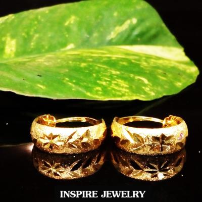 INSPIRE JEWELRY  ต่างหูห่วงทองตัดลาย สวยงาม ใส่ถอดง่าย หน้ากว้าง0.7cm วงในขนาด 2x2cm ใส่ได้กับเสื้อผ้าชุดแบบ ของขวัญวันเกิด วันแม่ ปีใหม่ วาเลนไทน์