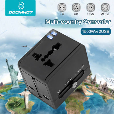 DoomHot Socket International Travel Adapter All-In-One Universal Wall Plug Multi-Outlets อะแดปเตอร์ไฟฟ้า Multi-Country แบบพกพา Converter Plug แหล่งจ่ายไฟ Worldwide Travel Charger Power Converters 2พอร์ต USB สำหรับ Usa/uk/ AUST/EU