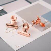 MOGII 9pcs/Box Office School Accessories Rose Gold Metal Bulldog Clip Multifunction Push Pins Stylish Thumb Tacks for Cork Board Clips Pins Tacks