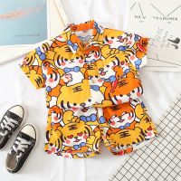 COD Cartoon Tiger Full Print Boy Clothes Set for Baby Boys Girls Summer New Shirt&amp; Shorts 2pcs/Suit Kids Casual Cotton Clothing