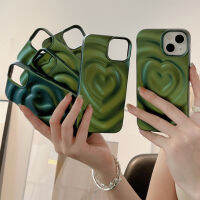 เคสฟรอสติ้งมันวาวลายพับรูปหัวใจสีเขียวเกาหลีน่ารักสำหรับ iPhone 14 13 12 11 Pro Max หัวใจน่ารักปลอกปกหลังกันกระแทก