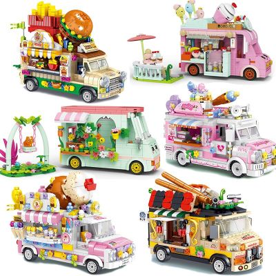 23New Mini Parts City Outing Bus Compatible Friends Camper Van Camping Car Princess Model Building Blocks Sets Bricks Toys For Girls