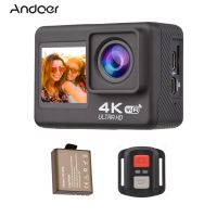 Andoer 4K 60FPS ความละเอียดสูง WiFi Action กล้องหน้าจอคู่170 ° มุมกว้าง30เมตรกันน้ำพร้อมรีโมทคอนโทรลยึดชุดอุปกรณ์เสริมสีดำ